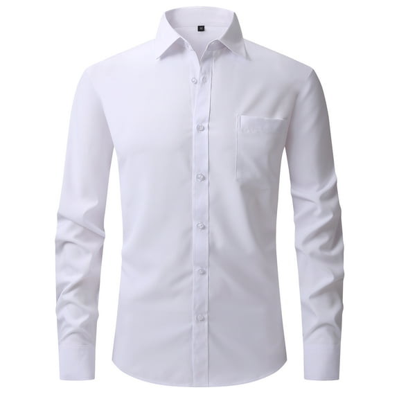 Hood Crew Men's Long Sleeve Dress Shirts with Pocket Button Down Shirts White L