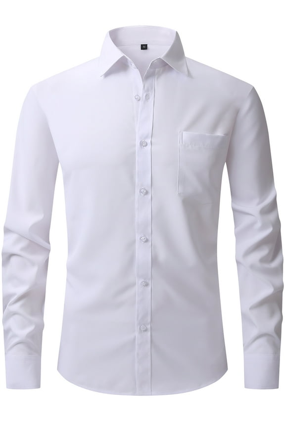 Men's Long Sleeve Dress Shirts with Pocket Button Down Shirts White M