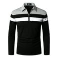 thumbnail image 1 of Hood Crew Men's Long Sleeve Polo Shirt Contrast Color Tops Black XXL, 1 of 8