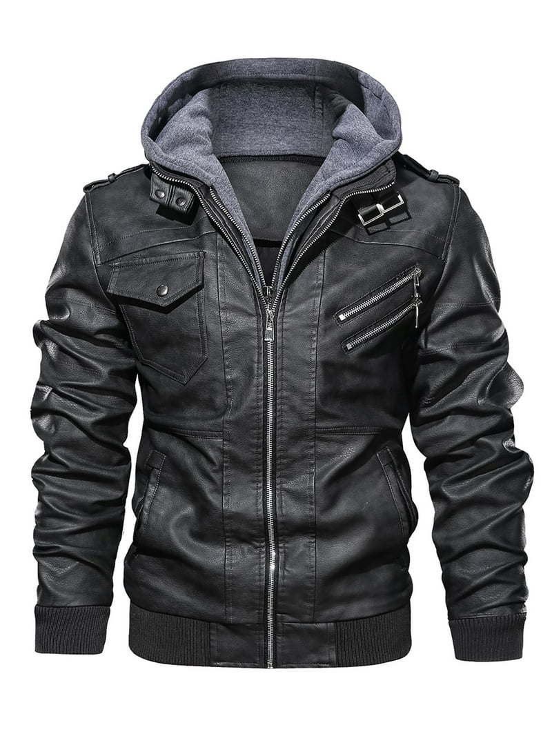 Hood Crew Men's 3XL Black PU Faux Leather Motorcycle Jacket with