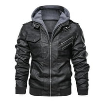 Hood Crew Men's Pu Faux Leather Jacket with Removable Hood Black S