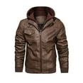 thumbnail image 1 of Hood Crew Men's Pu Faux Leather Jacket with Removable Hood Brown XL, 1 of 9