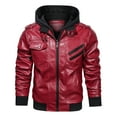 thumbnail image 1 of Hood Crew Men's Pu Faux Leather Jacket with Removable Hood Red L, 1 of 6