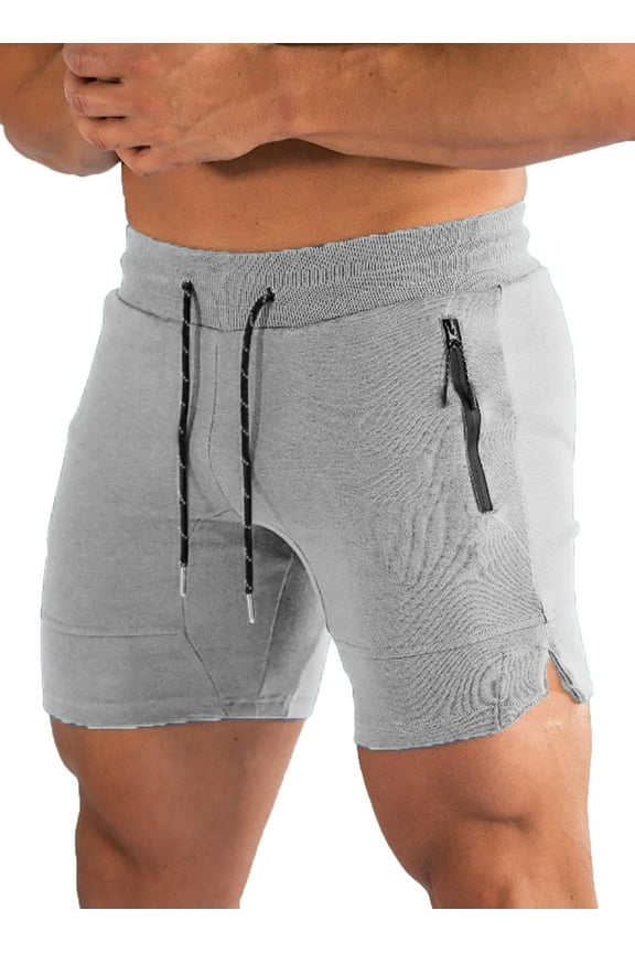 Men's Workout Shorts with Pockets Gym Slim Fit Jogger Traning Short Pants for Men Lightgray 2XL