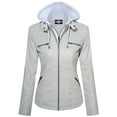 thumbnail image 1 of Hood Crew Women's Long Sleeve Moto Biker Hooded Zipper Retro Faux Leather Jacket Offwhite M, 1 of 5