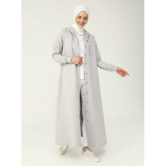 Hood Detailed Snap Fastener Sports Topcoat- Gray - Benin