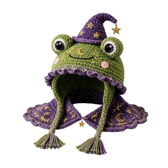Hood Hat DIY Crochet Kit Adult Hand Knit Craft Supply Setm, Animal Hood Hat DIY Crochet Kit Beginner Hand Knitting Craft Supplies, DIY Craft Gift for Adults(Frog)