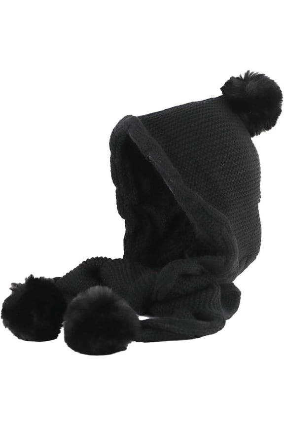 Hood Hat Scarf 2 in 1 Hooded Scarf for Women Winter Warm Beanie Hat with Faux Fur Pompom Fuzzy Knitted Hat Scarf Set