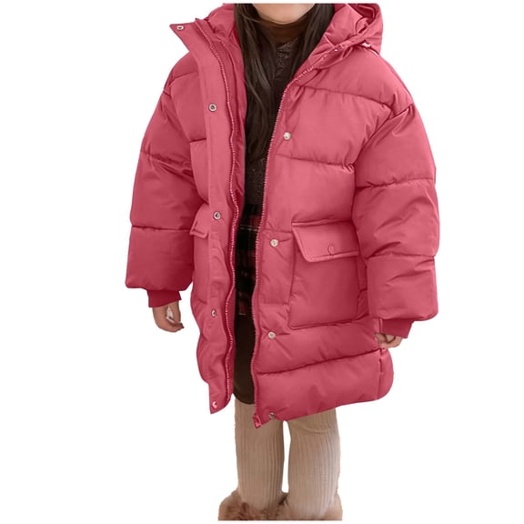 Hood for Kids Girl Boy Fall Winter Collared Neck Long Thermal Thick Puffer with Hood Plain Parkas Jacket Hood Coats Child 2026 Soft Comfy Clothing 5 Years