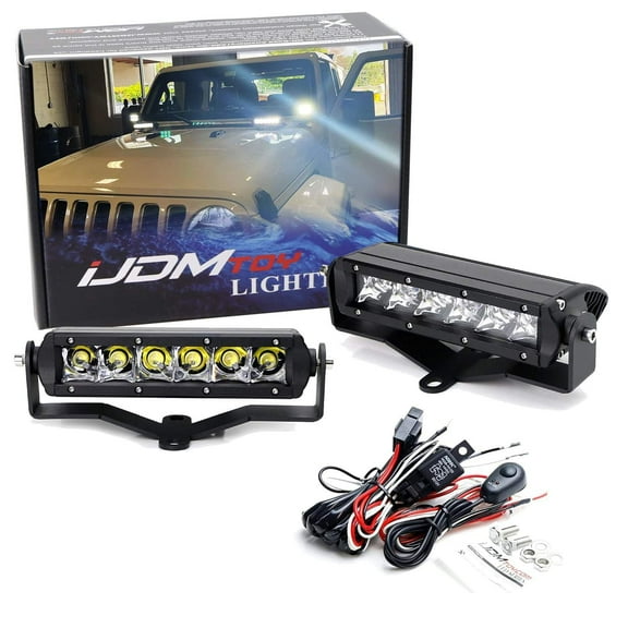 Hood LED Light Bar Kit For Jeep 2007-up Wrangler JK/JL, Includes (2) 30W High Power LED Lightbars, Hood Hinge Mounting Brackets & On/Off Switch Wiring Kit