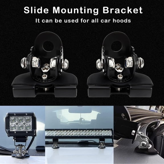 Hood LED Light Bar Mount Brackets Universal No-Drill Metal Mounting Kit for Off-Road Trucks SUV Work Lights Spotlights