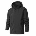 thumbnail image 1 of Hood Removable Men's Colour Blocking Waterproof Drawstring Pocket Punch Rain Jacket Long Sleeve Hooded Casual Coat, 1 of 8