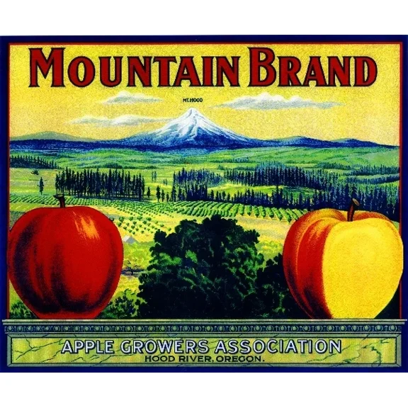 Hood River Oregon Mountain Apple Print Home Decor Office Wall Art