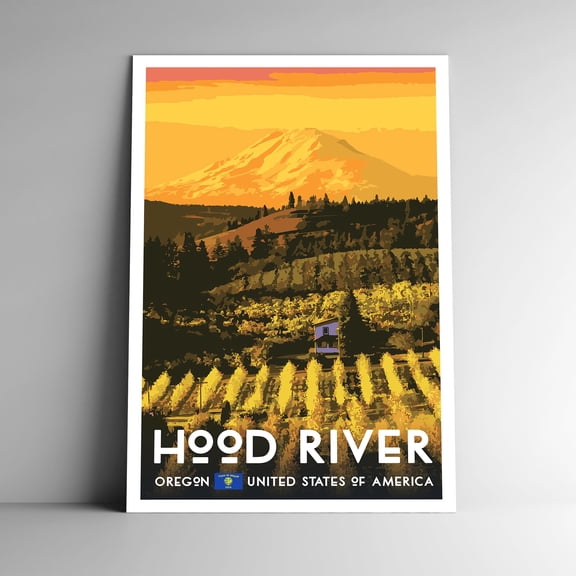 Hood River Oregon Vintage Travel Poster / Postcard WPA Style Retro Columbia River