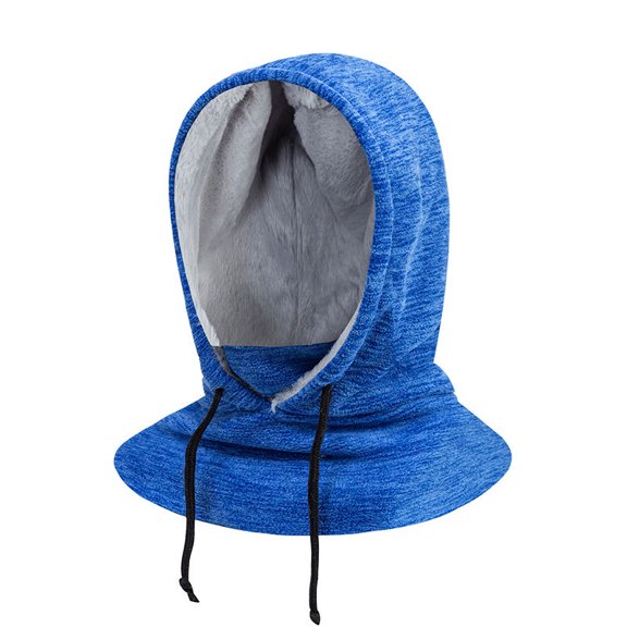 Hood Ski Mask for Women, Winter Fleece Hood Ski, Windproof Drawstring Face Cover Hat Coldproof Cap Scarf-Royal blue (cationic)