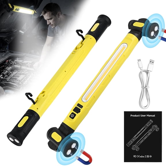 Rechargeable LED Work Light, 3000LM Magnetic Light Bar with Hooks, 5200mAh Cordless Under Hood Light for Car Repairing/Inspection/Garage/Workshop/Emergency-Yellow