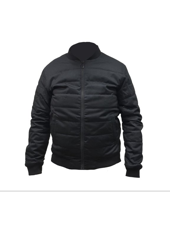 Men's Black Quilted Bomber, Black, Large