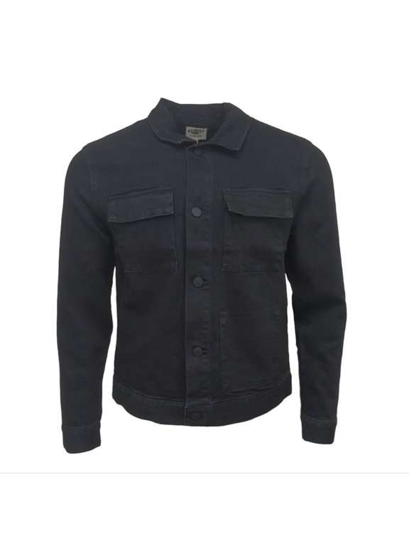Men's Denim Hemp Jacket Shirt 420, Black, Large