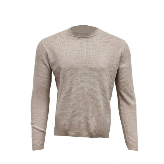 HoodLamb Men's Knitted Crewneck Soft Hemp Sweater 420, Beige, XX-Large