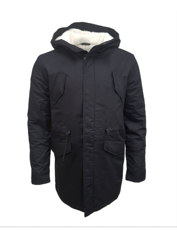 Men's Long Hemp Organic Parka 420, Black, Medium