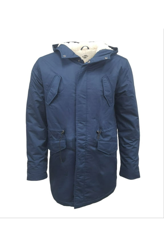 Men's Long Organic Hemp Parka 420, Blue, Medium