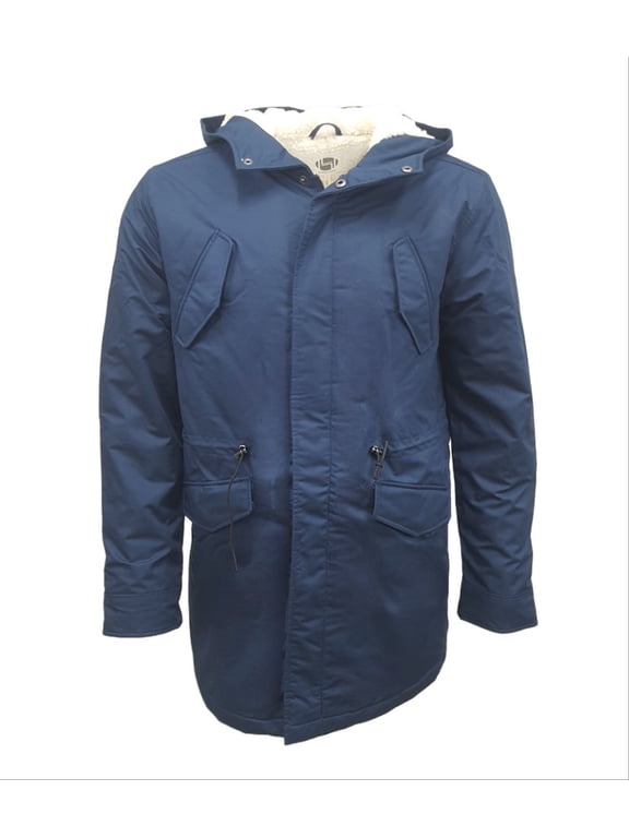 Men's Long Organic Hemp Parka 420, Blue, Medium