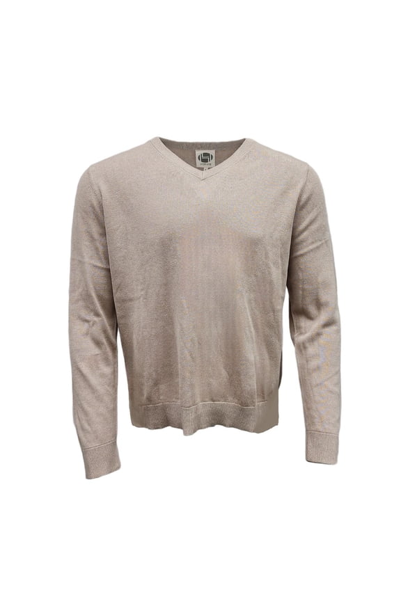 Men's V-Neck Knitted Hemp Soft Sweater 420, Beige, Medium