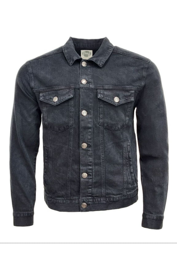 Men's Washed Denim Organic Cotton Hemp Jacket 420, Black, Medium