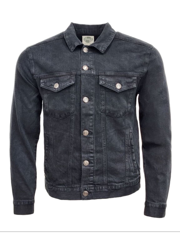 Men's Washed Denim Organic Cotton Hemp Jacket 420, Black, Small
