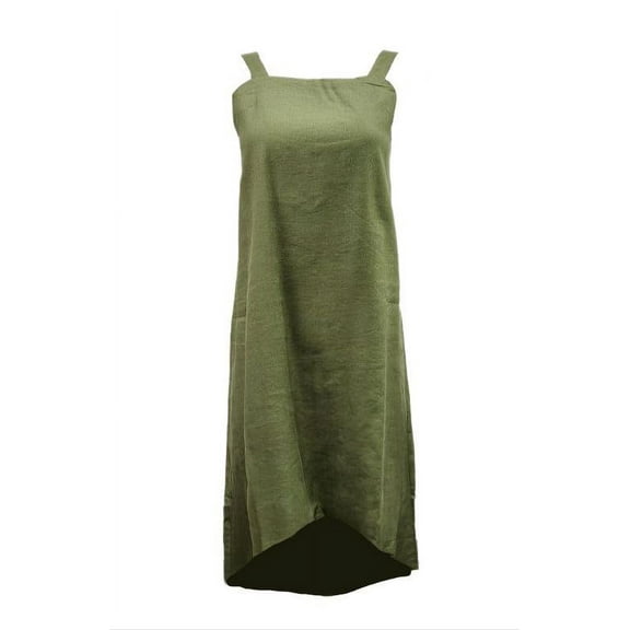 HoodLamb Women's At The Knee Gathered Hemp A-Line Dress 420, Green, Medium