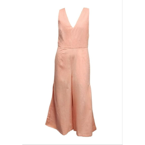 HoodLamb Women's Culotte V-Neck Hemp Jumpsuit 420, Coral, Medium