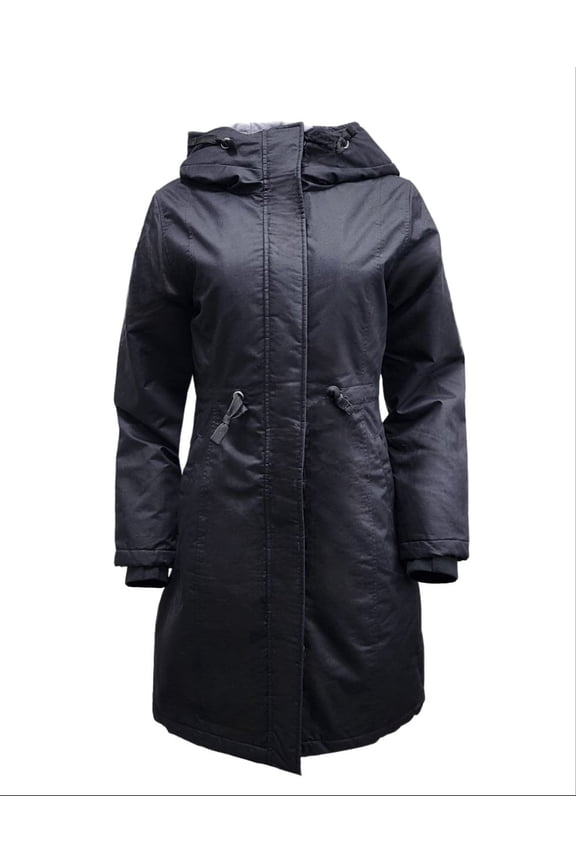 Women's Drawstring Natural Hemp Hooded Parka, Black, Large