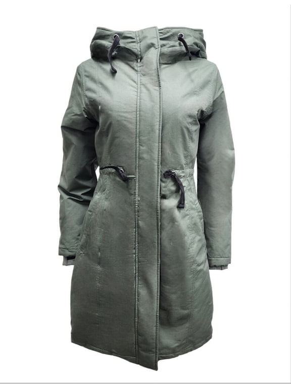 Women's Drawstring Natural Hemp Hooded Parka, Green, Large