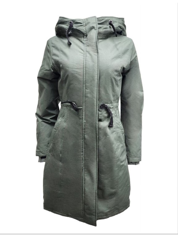 Women's Drawstring Natural Hemp Hooded Parka, Green, Medium