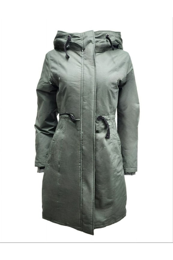 Women's Drawstring Natural Hemp Hooded Parka, Green, Medium