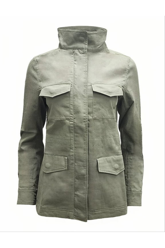 Women's Field Hemp Cotton High Collar Jacket 420, Green, Small