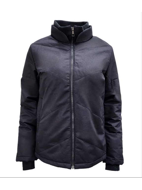 Women's High Zip Quilted Hemp Jacket 420, Black, Large