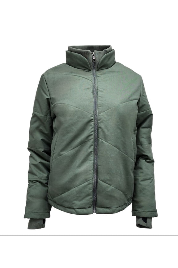 Women's High Zip Quilted Hemp Jacket 420, Olive Green, Small