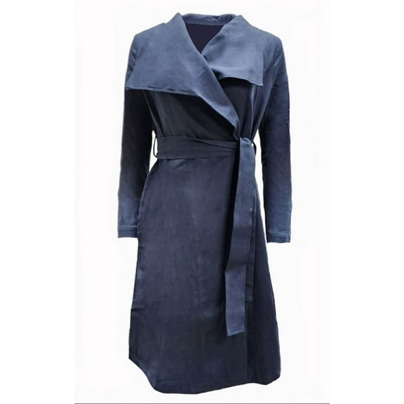 HoodLamb Women's Lightweight Natural Hemp Trench Coat 420, Navy, Large
