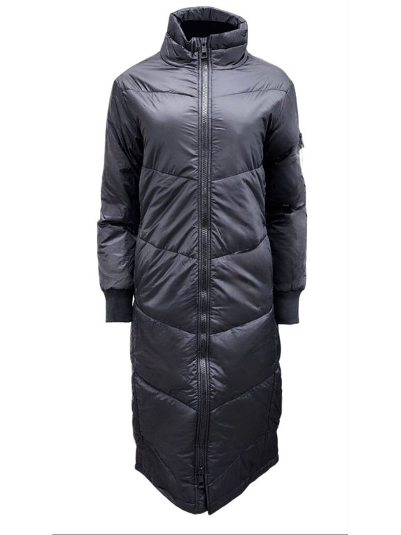 Women's Long Hemp Recycled Materials Long Puffer, Black, X-Small