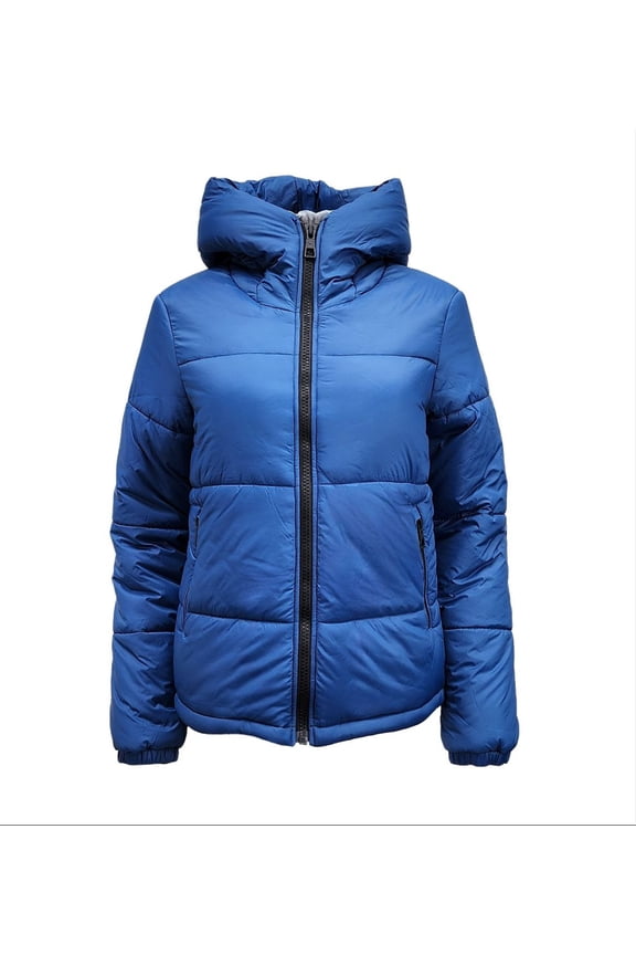 Women's Long Hemp Recycled Materials Long Puffer, Navy, Large