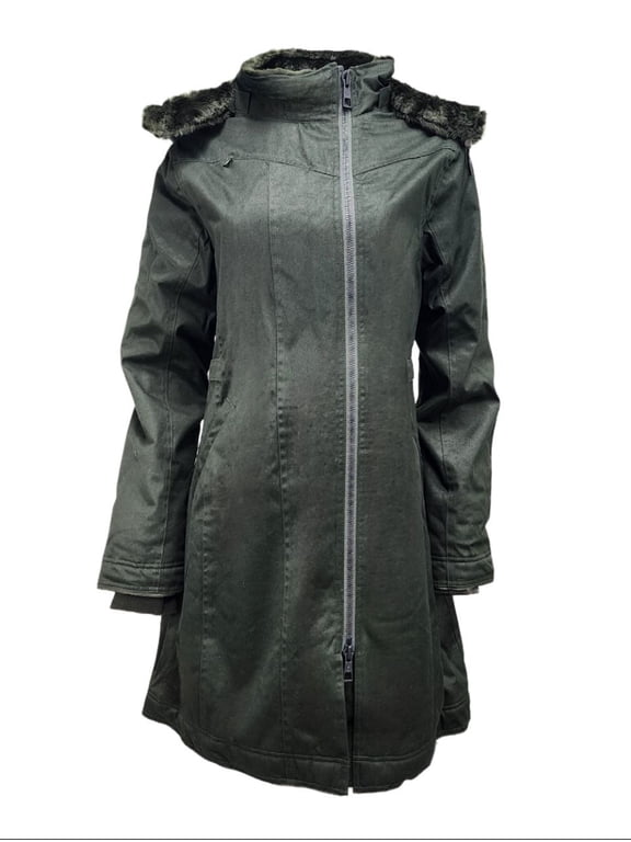 Women's Long Hemp Water Resistant Coat 420, Deep Army Green, X-Small