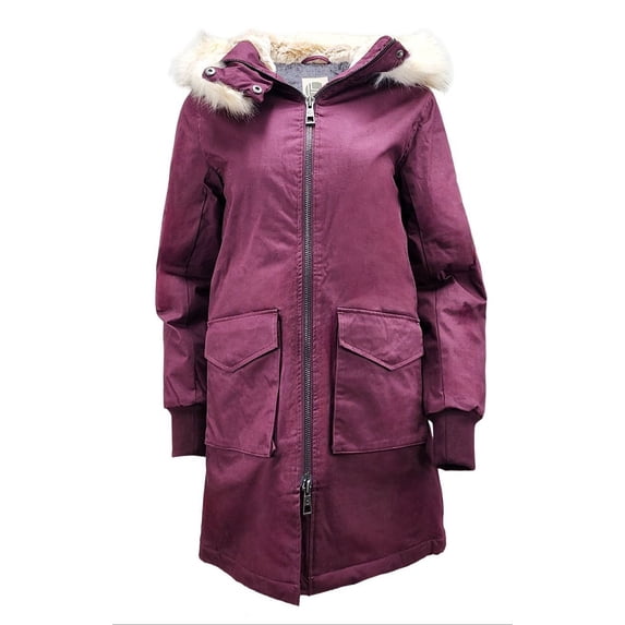 HoodLamb Women's Long Natural Hemp Hooded Parka 420, Aubergine, Large
