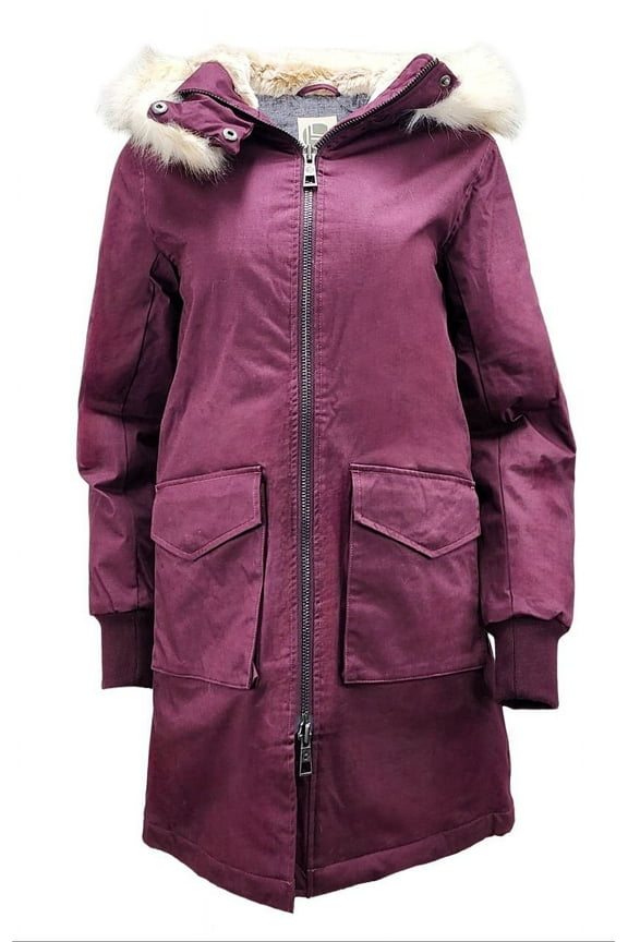 Women's Long Natural Hemp Hooded Parka 420, Aubergine, Medium