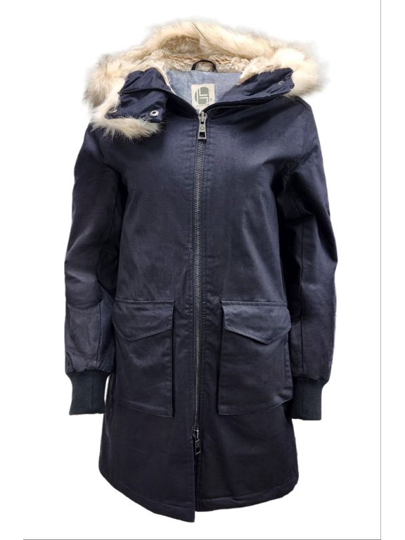 Women's Long Natural Hemp Hooded Parka 420, Black, Small