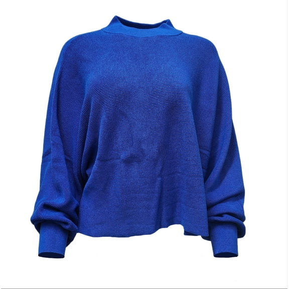 HoodLamb Women's Mock Collar Hemp Sweater 420, Blue, Small
