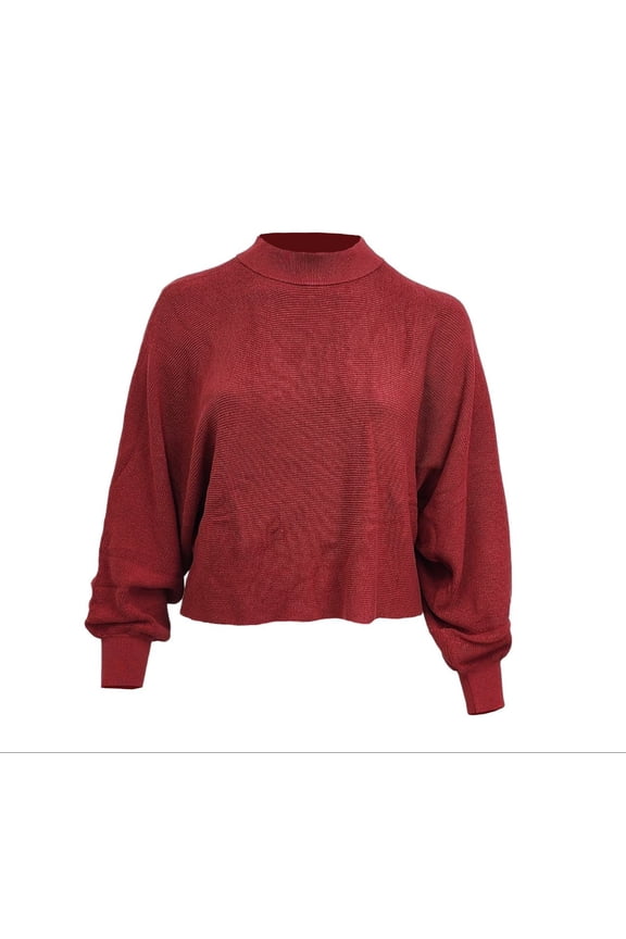 Women's Mock Collar Hemp Sweater 420, Merlot, X-Large