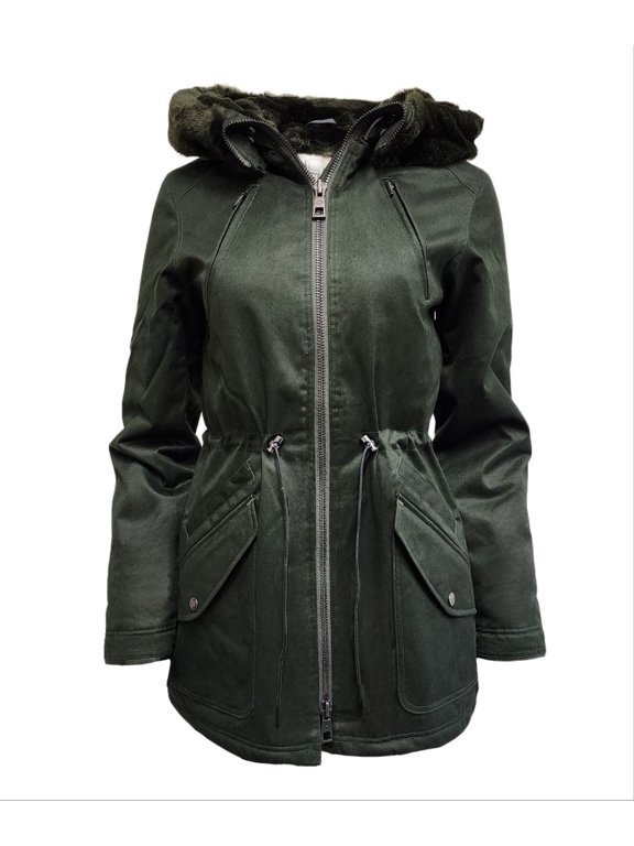 Women's Natural Hemp Hooded Warm Parka 420, Deep Army Green, Large