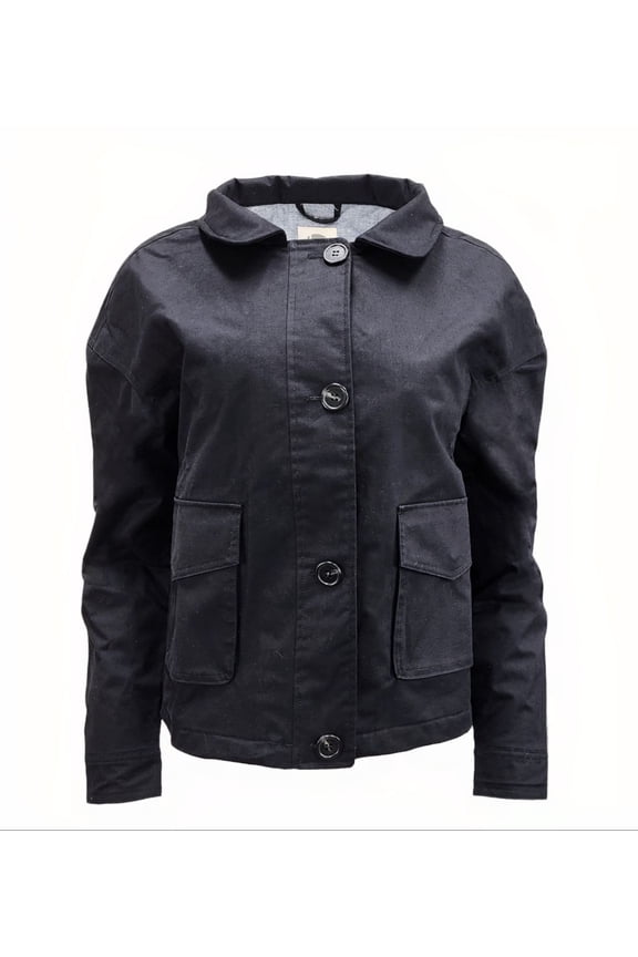 Women's Oversized Short Natural Hemp Jacket 420, Black, Medium