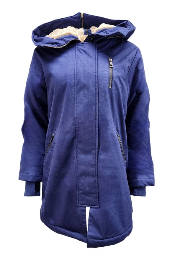 Women's Oversized Warm Natural Hemp Coat, Navy, Medium